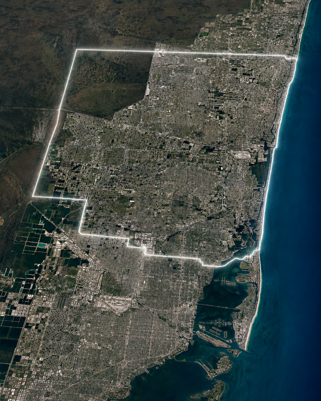 Satellite view of Broward County, FL with service area outlined